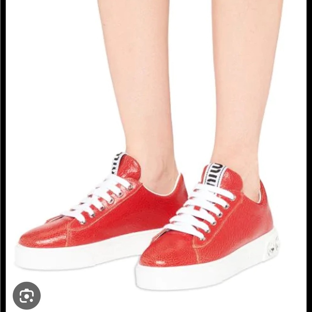 Miu Miu Crystal Detail Skate Red Platform Sneaker